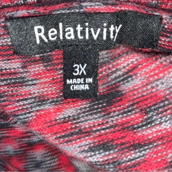 3x Relativity Red Blue Cotton Multicolored Long Sleeve Top Stretch Plus Fitted - Picture 7 of 9